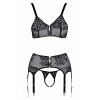 Cotelli lingerie Ensemble coquin ouvert 3 pièces gris - Cottelli Lingerie