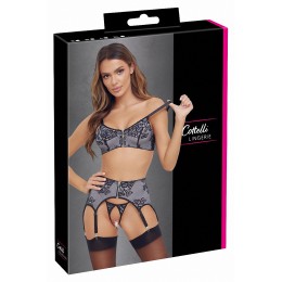 Cotelli lingerie Ensemble coquin ouvert 3 pièces gris - Cottelli Lingerie