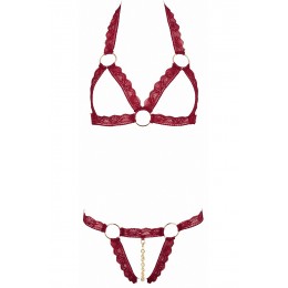 Cotelli lingerie Ensemble string ouvert et seins nus bordeaux - Cottelli Lingerie