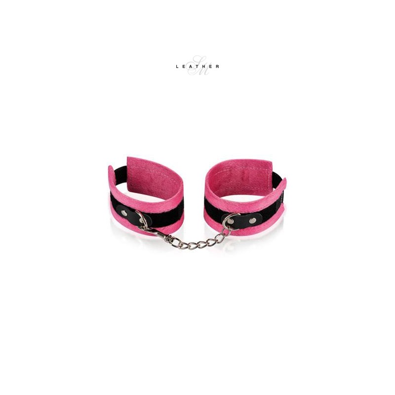 Leather SM Menottes de poignets rose et noir