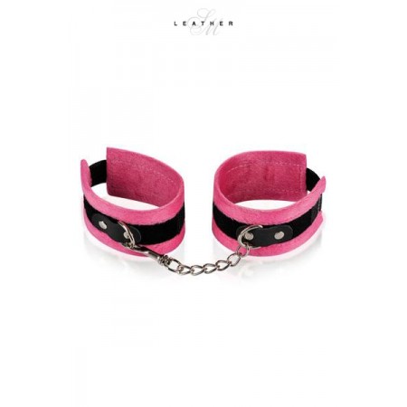 Leather SM Menottes de poignets rose et noir