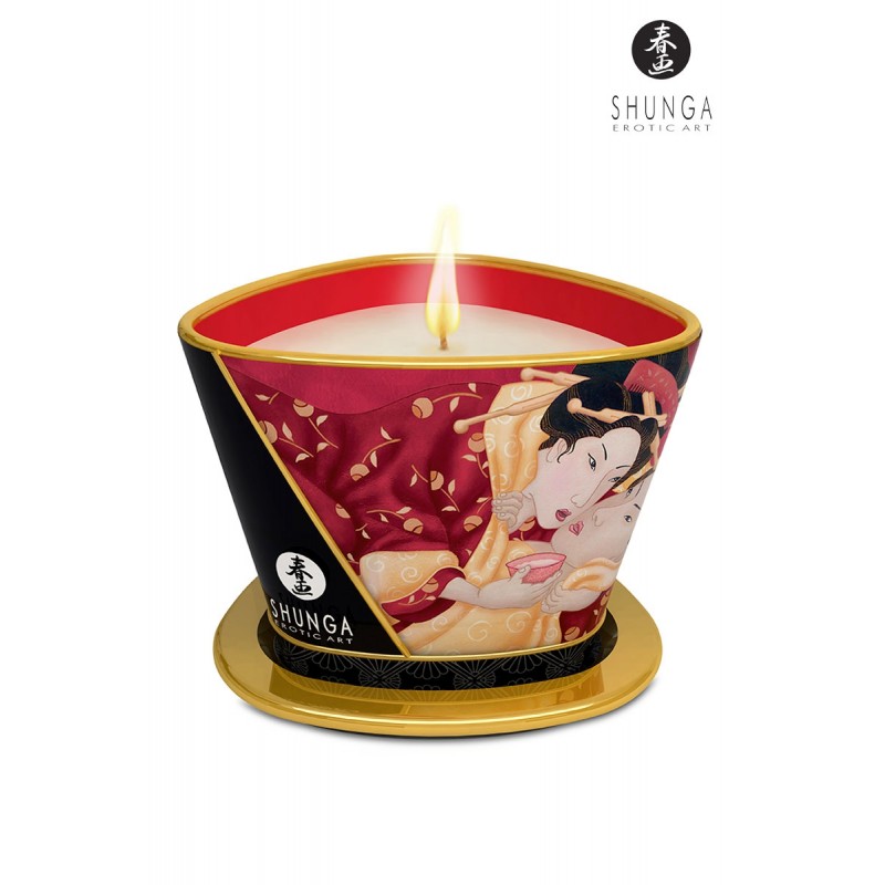 Shunga Bougie à massage parfum Vin pétillant à la fraise - Shunga