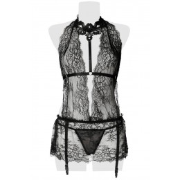 Grey Velvet Set érotique robe dentelle, harnais et string - Grey Velvet