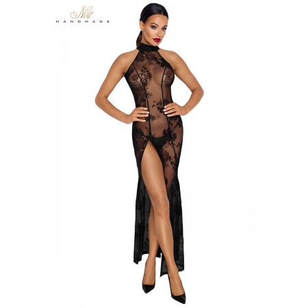 Noir Handmade Robe longue en tulle floqué F239