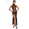 Noir Handmade Robe longue en tulle floqué F239